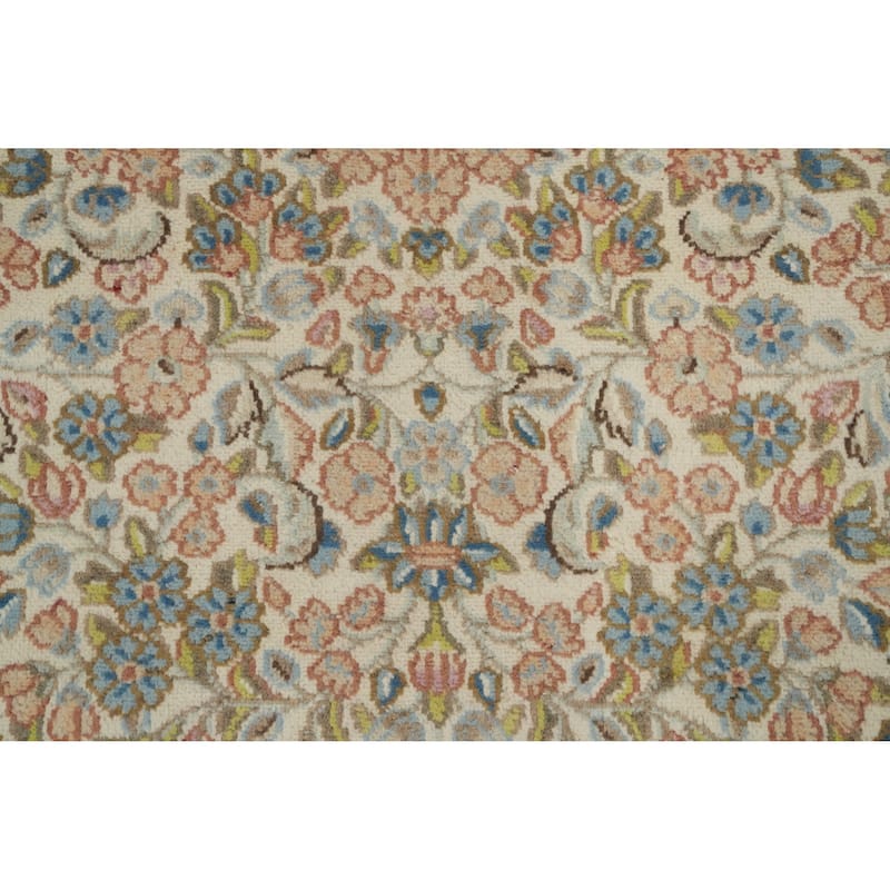 Hand Knotted Oriental 100% Wool Carpet Traditional Floral Beige & Ivories Kerman Area Rug - 11' 2'' X 7' 9''
