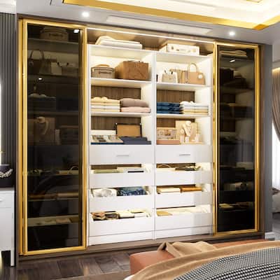 21.3'' W Closet System with 4 Drawers, 1.78FT Walk in Closet Organizer Wardrobe with Open Shelves
