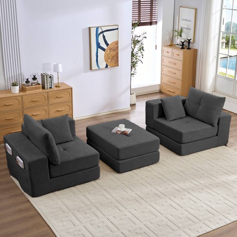 Mixoy 6-PCS Double Deep Seat Modular Sectional Sofa,Free Combinations Modern Chenille Sleeper Sofa Bed,No Assembly Required