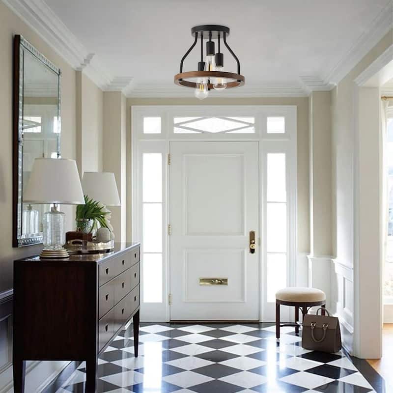Farmhouse 3-Light Openwork Metal Semi-Flush Mount Ceiling Light
