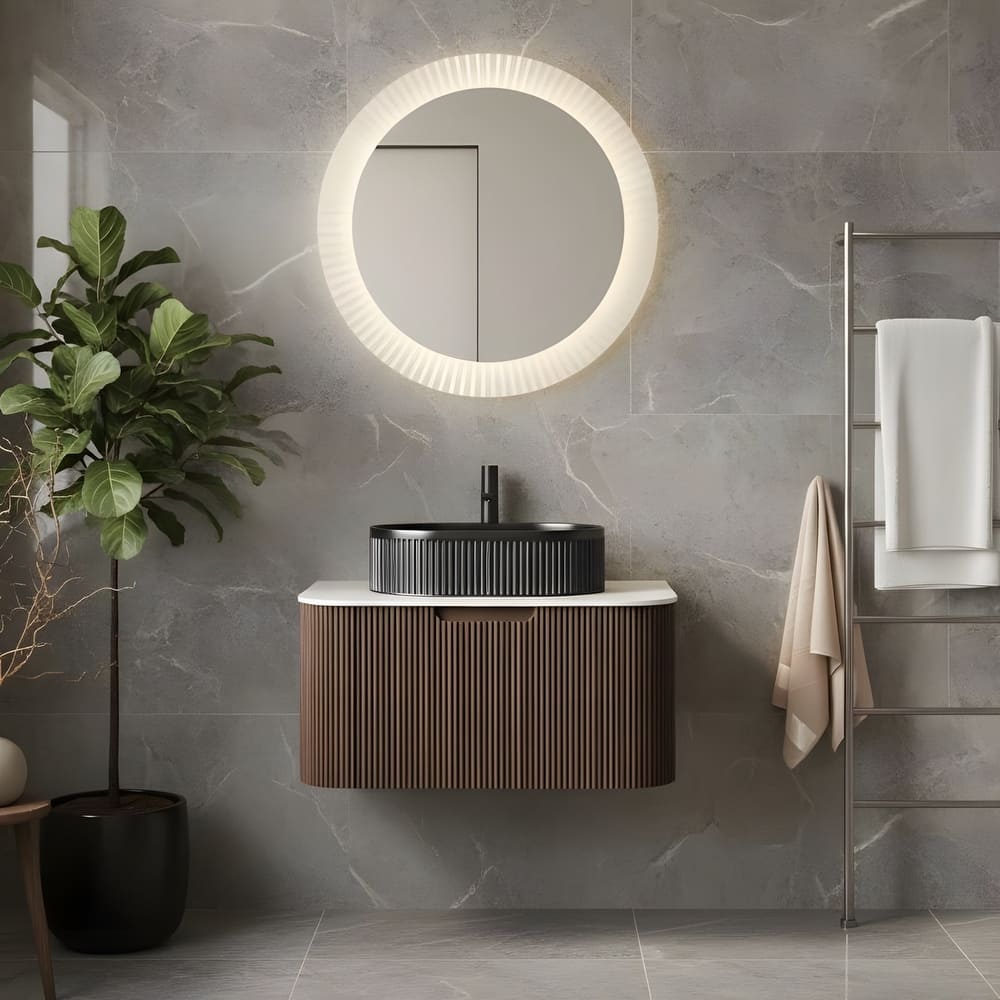 Wall Mounted Bathroom Vanity with Black Oval Ceramic Basin