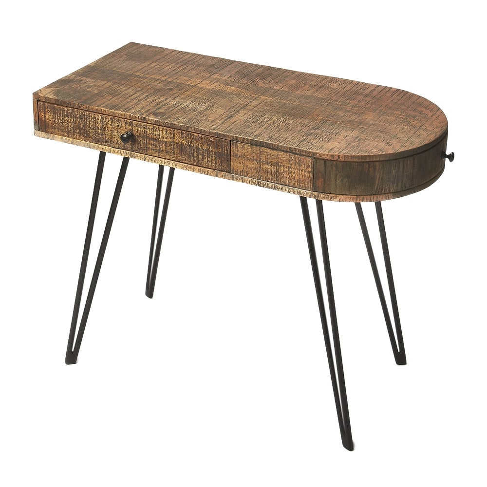 Offex Modern Oval Shaped Iron and Wood Writing Desk in Loft Finish - Multicolor