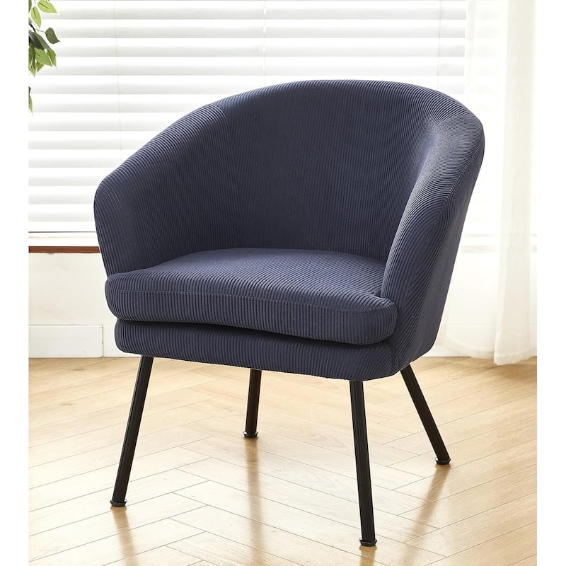 US Pride Furniture Modern Corduroy Accent Chair with Channel Back Design Black Metal Legs and Soft Upholstery