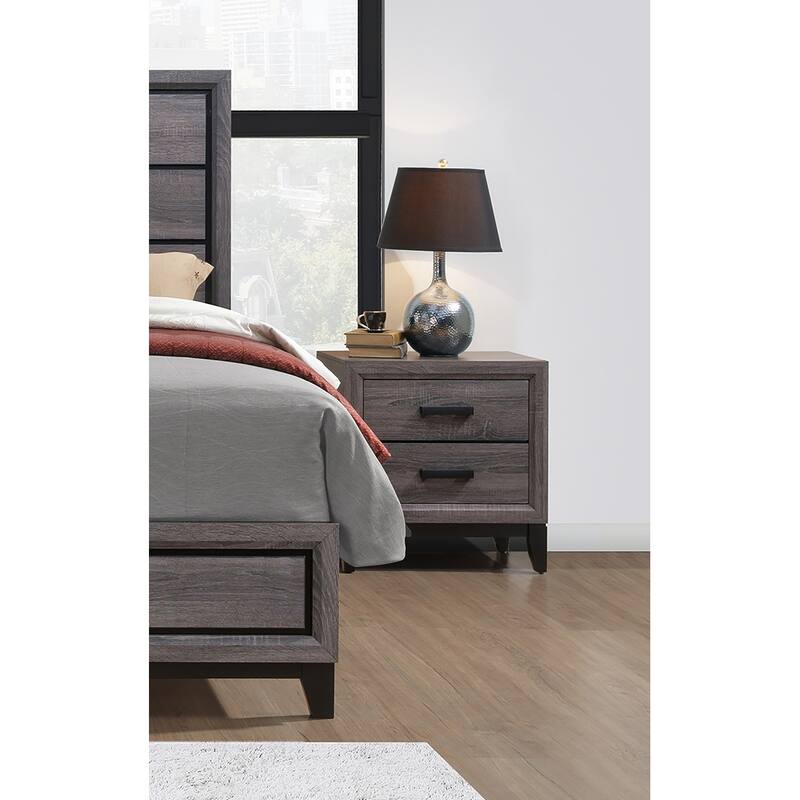 Modern 2-Drawer Nightstand with Kennin Center Glide, Grey Foil Finish and Black Hardware