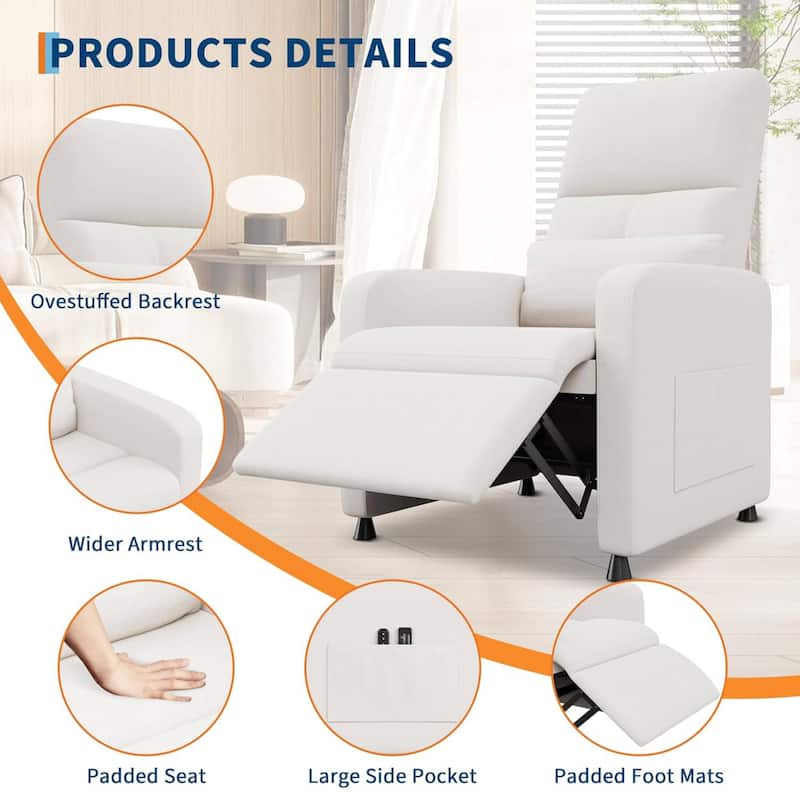 Adjustable Electric Linen Power Recliner Chair, Single Sofa with 2 Side Pockets and USB Port