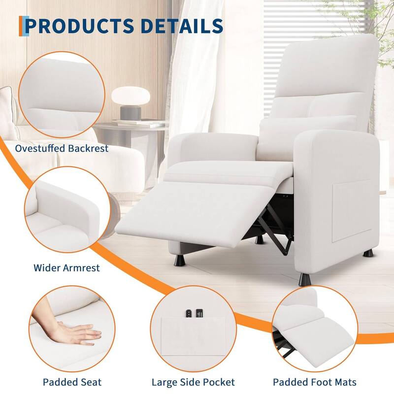 Adjustable Electric Linen Power Recliner Chair, Single Sofa with Massage and Heat