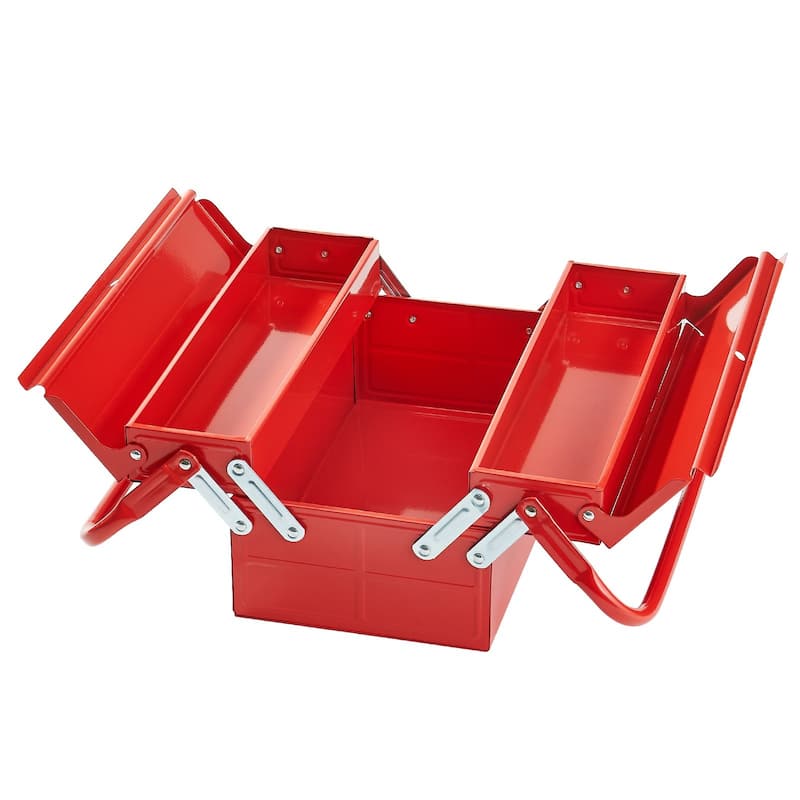 Red 14 Inch Flip Top 2 Tray Folding Cantilever Toolbox with Comfortable Dual Handles - 14 x 7.87 x 6.5 in