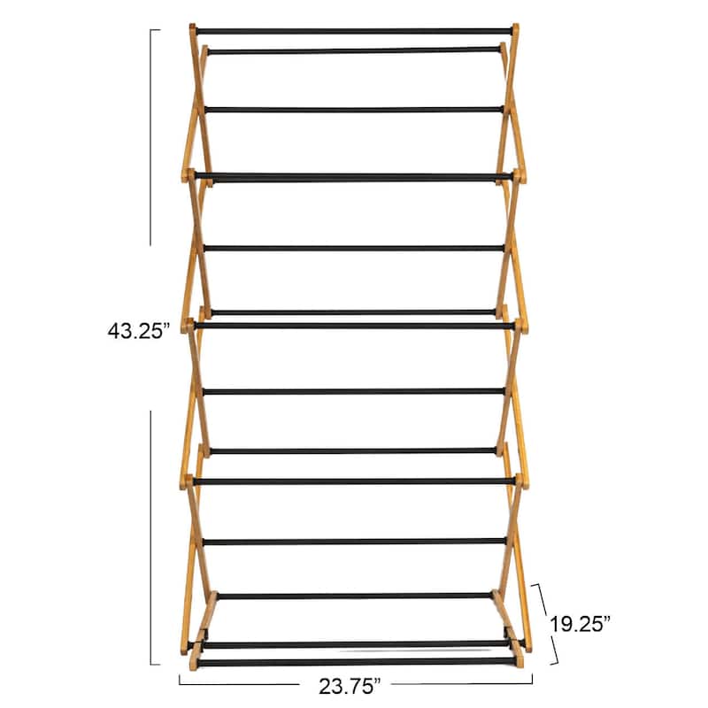Household Essentials Bamboo Adjustable Folding Clothes Drying Rack with 16 Metal Dowels - 23.8"L x 19.3"W x 57.0"H