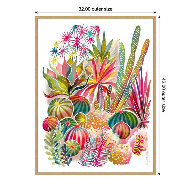 Flowering Succulent and Cacti Garden by Uta Krogmann Framed Canvas Wall Art Print - Sylvie Bright Gold - 32 x 42 in