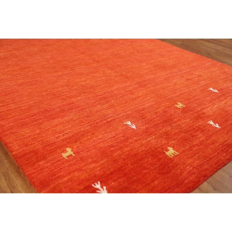Hand Knotted Oriental 100% Wool Carpet Tribal Animal Pictorial Oranges & Rust Gabbeh Area Rug - 6' 6'' X 4' 6''