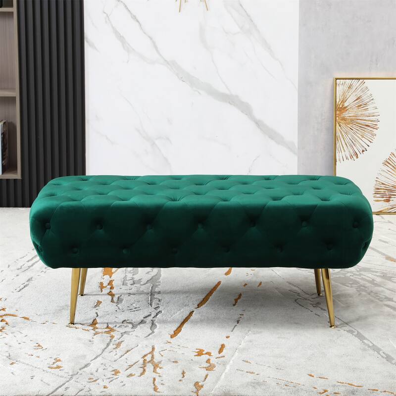 Velvet Button Tufted Bench - Green