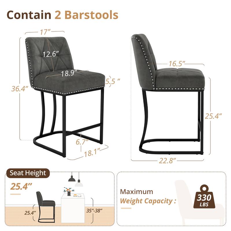 Modern 26.in Armless Barstool Metal Frame Low Back Counter Height Upholstered Bar Stool