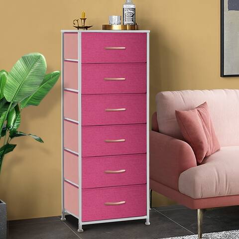 6 Drawers Chest - Vertical Storage Tower Steel / Wood / Fabric Dresser