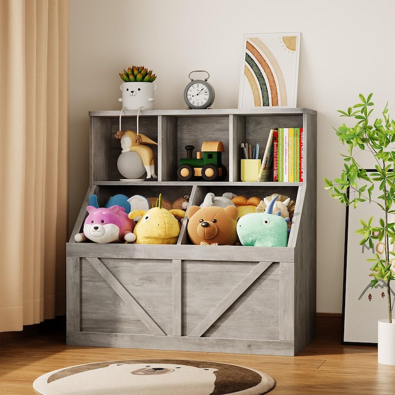 Kids Bookshelf and Toy Storage, Toy Storage Organizer with Storage Cabinet and Toy Shelf, Toddler Book Shelf