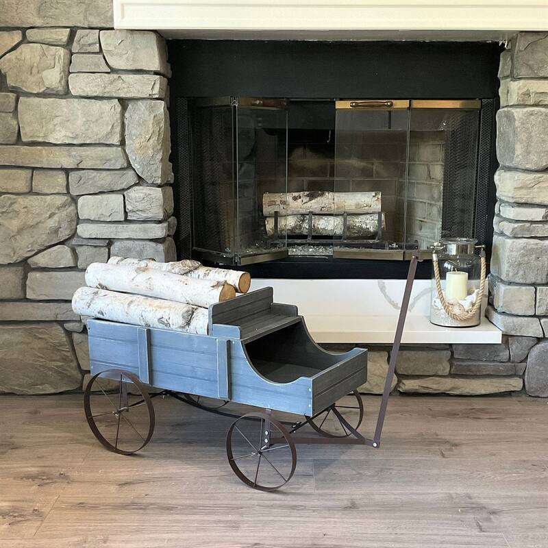 Goldcast Rustic Wagon Garden Planter with Metal Wheels