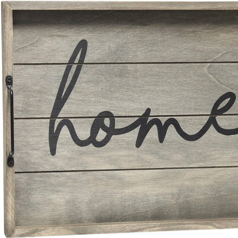 HomeRoots 16" Gray And Black Home Serving Tray With Handles - 15.50 in. x 2.25 in. x 12.00 in.