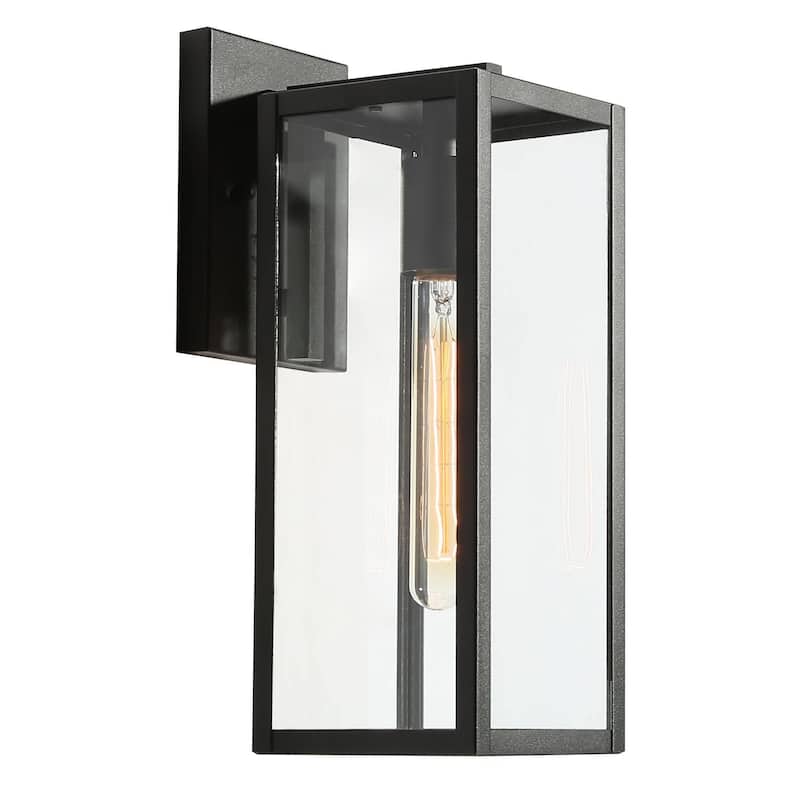 Bern 1-Light Black Outdoor Wall Sconces with Clear Glass Patio Lights - L 5"x W 7.5"x H 14"