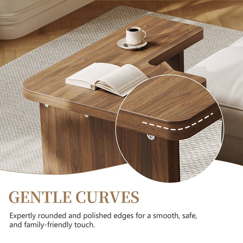 Modern Wood Coffee table, Mid Century Wood Side Table for Living Room, 2 Pieces