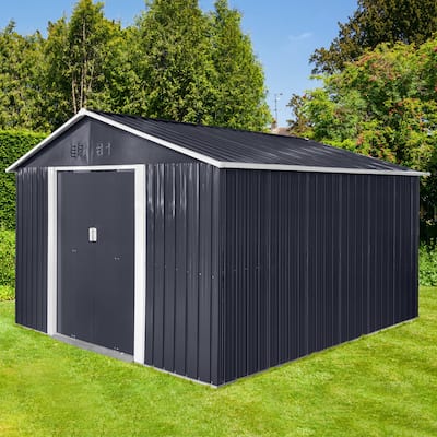 Galvanized Metal Storage Shed Tool Shed with Sliding Door Garden Shed with Punched Vents for Backyard
