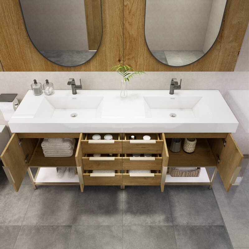 Noble 72" Freestanding Vanity with Reinforced Acrylic Double Sink - 72" Width