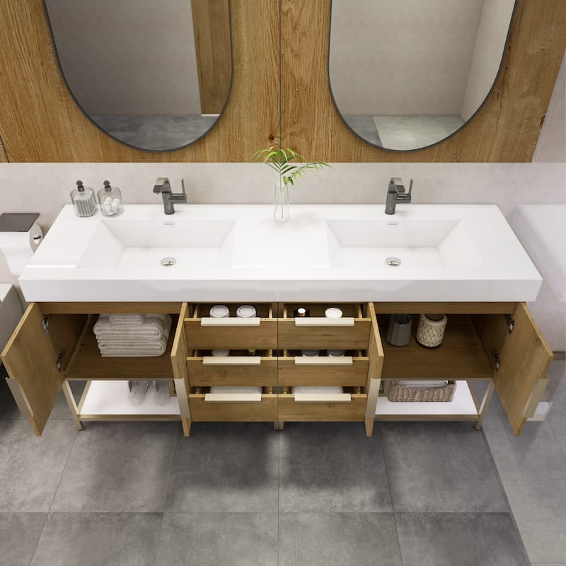 Noble 84" Free Standing Vanity with Reinforced Acrylic Double Sink - 84" Width