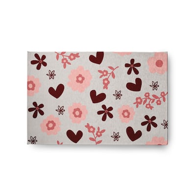 Flowery Love Valentines Chenille Rug