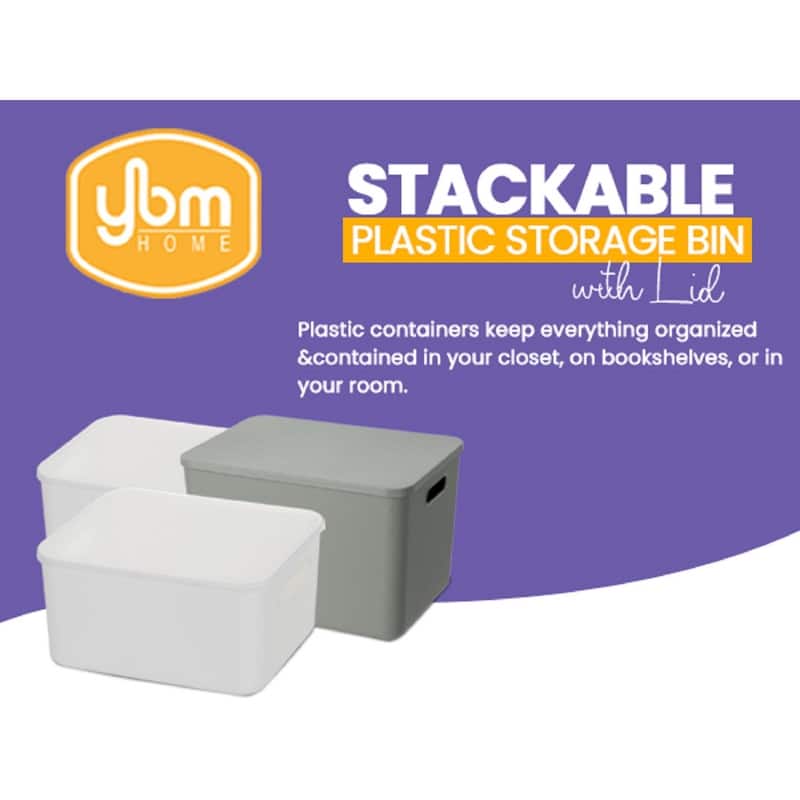 YBM Home Stackable Plastic Storage Bin with Lid, White