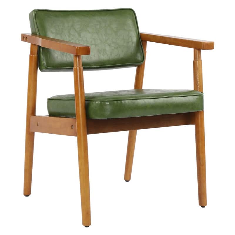 Walnut Faux Leather or Linen-Like Fabric Upholstered Dining Chair - Padded Armchair with Solid Wood Frame & Open Back