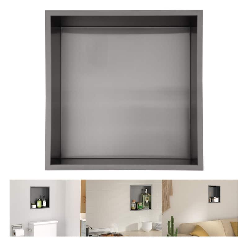 14'' x 14' Bath Shower Niche Stainless Steel Bathroom Storage - Black