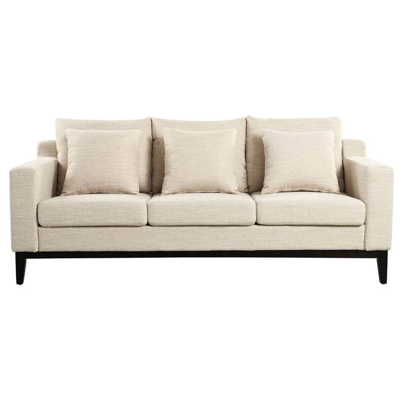 3-seat Beige Polyester Sofa with Wooden Legs for Living Room and Study