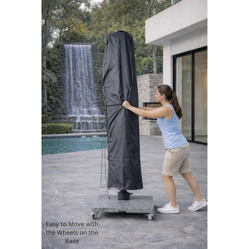 Piola Dark Grey 10 ft. Square Aluminum Patio Cantilever Smoke Grey Fabric Umbrella with Granite Base