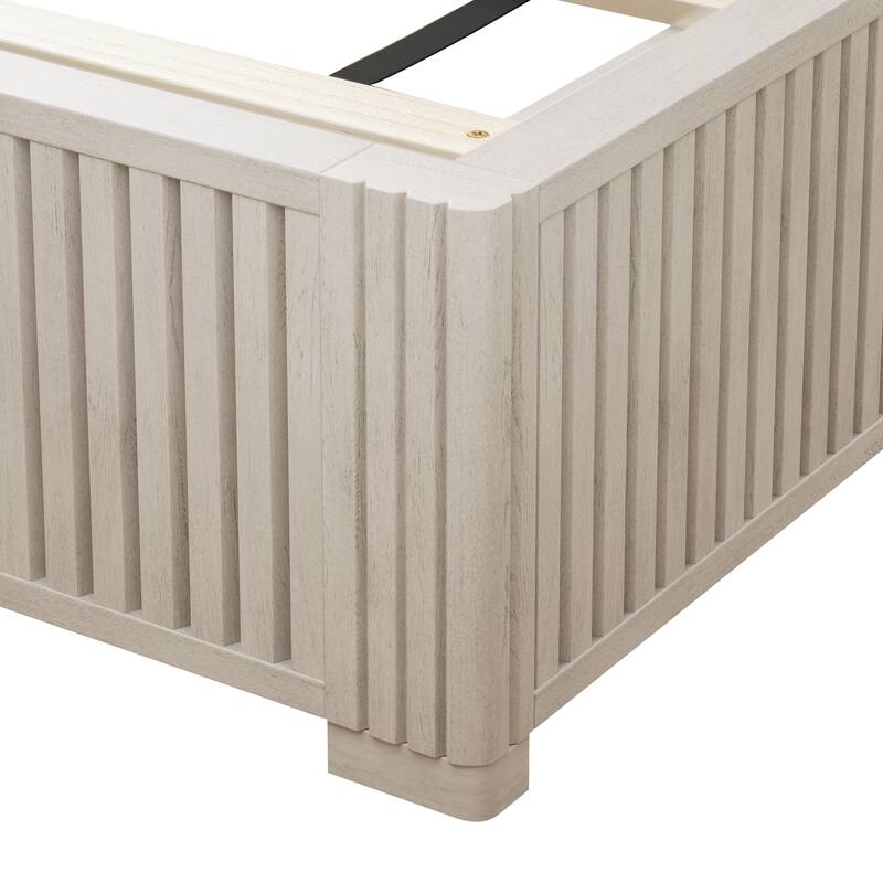 GDFStudio - Modern Solid Wood Low-Profile Platform Bed Frame with Fluted Headboard, Heavy-Duty Support & No Box Spring Needed