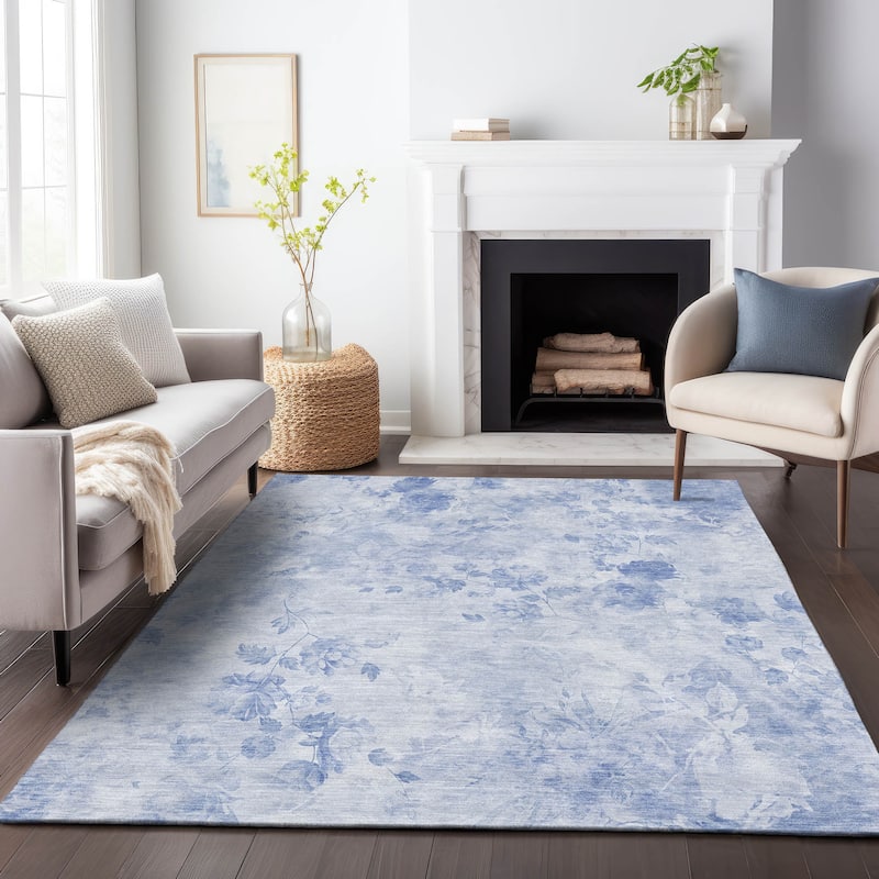 Premium Washable Super Soft Modern Floral Mayfield Rug - Sky - 9' x 12' - Rectangle