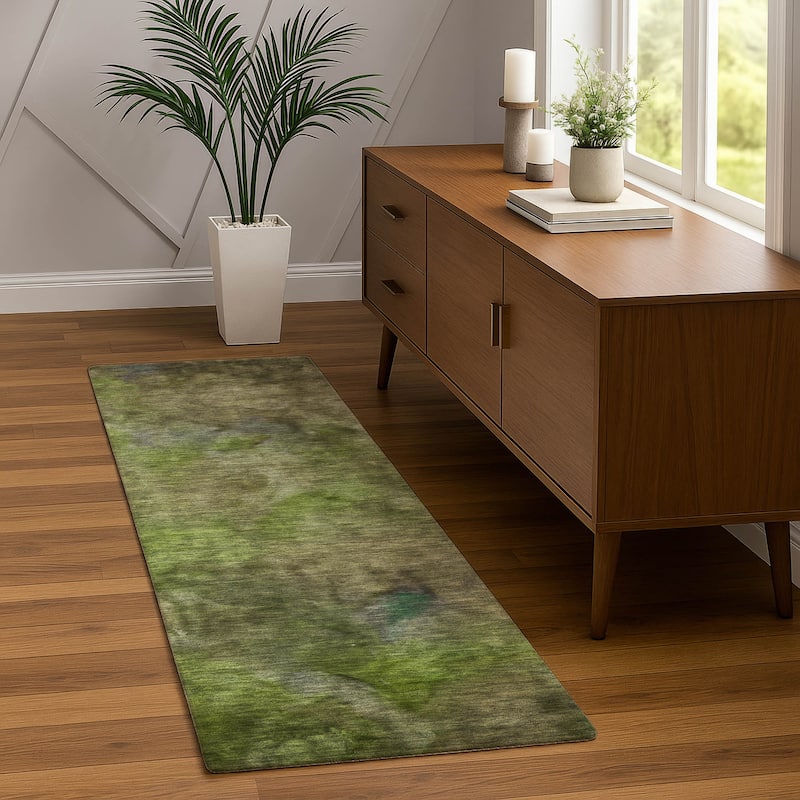 Machine Washable Indoor/ Outdoor Abstract Contemporary Chantille Rug