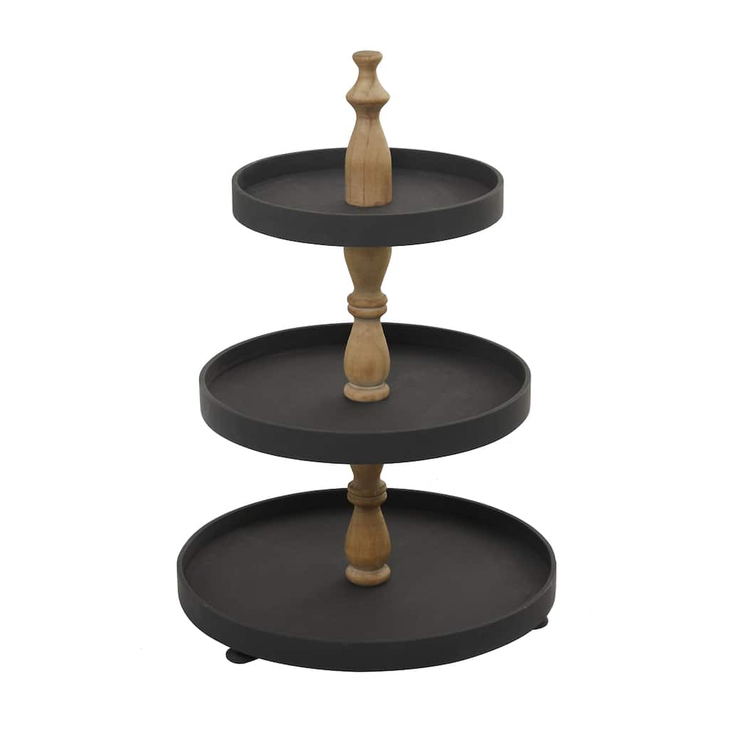 Wood 3 Level Tiered Server with Wood Post - Black or White - Roche River Decor