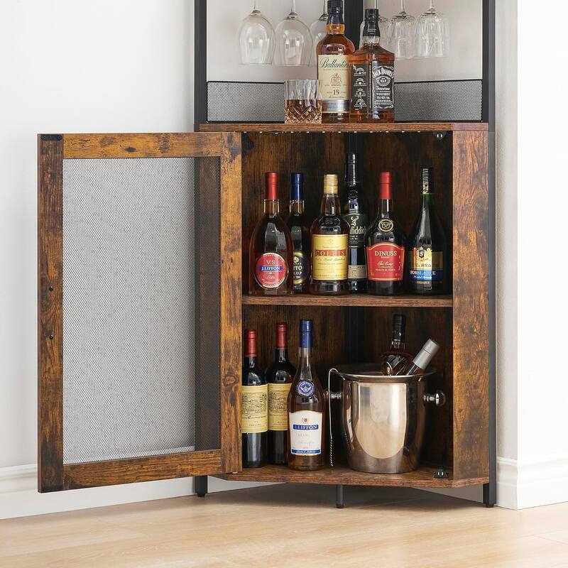 Corner Wine Cabinet with Detachable Wine Rack, 5-Tier Industrial Corner Bar Cabinet