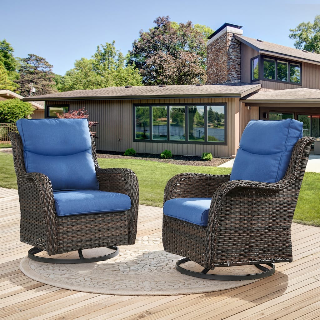 2 Pieces Oversized Outdoor 360° Swivel Rocker Patio Chairs Set, - Brown