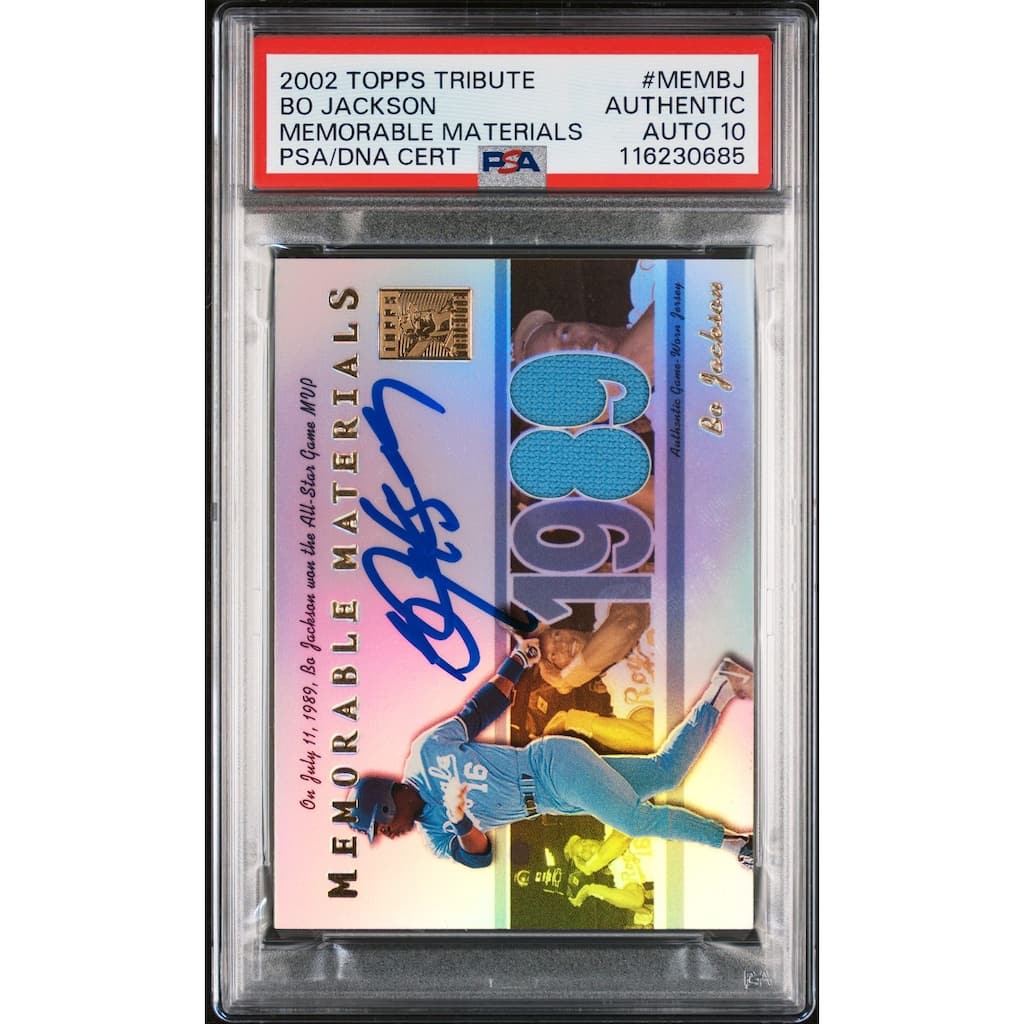 Bo Jackson 2002 Topps Memorable Materials Game Worn Jersey Baseball Signed Card #MEMBJ Auto Graded PSA 10 Cert # 116230685