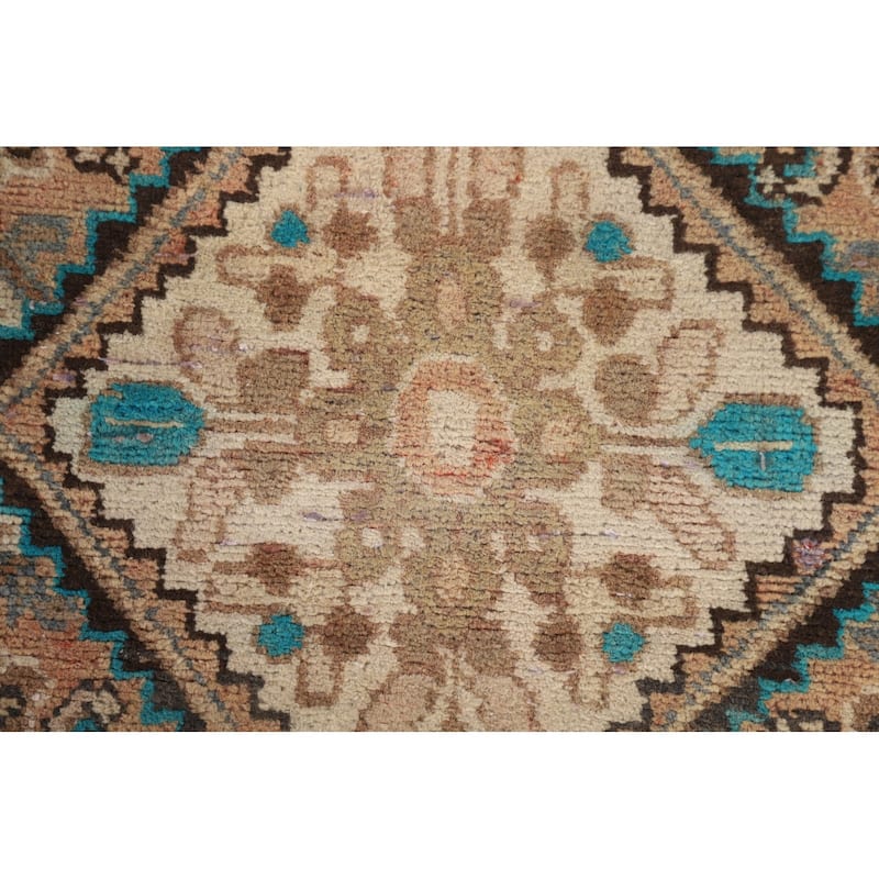 Geometric Hamedan Persian Vintage Runner Rug Handmade Wool Carpet - 3'5" x 9'5"