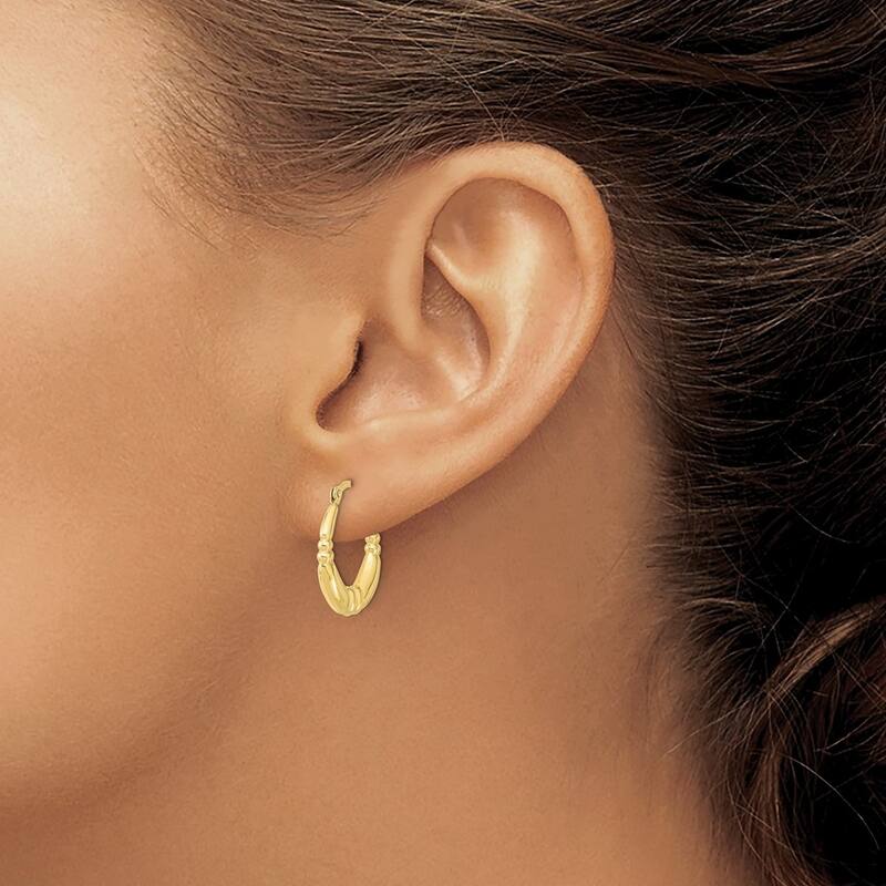Curata 10k Yellow Gold 17.96x2.68mm Polished Ribbed Station Hoop Earrings