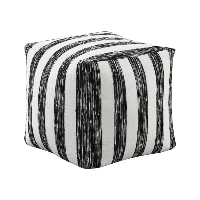 Ossela Fabric Square Pouf - Square (Jacquard) - White and Black