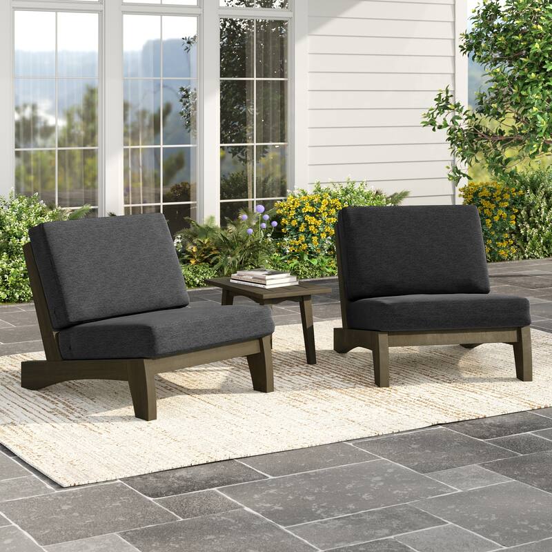3 Piece Teak Wood Outdoor Conversation Chair Set with Table, Cushion