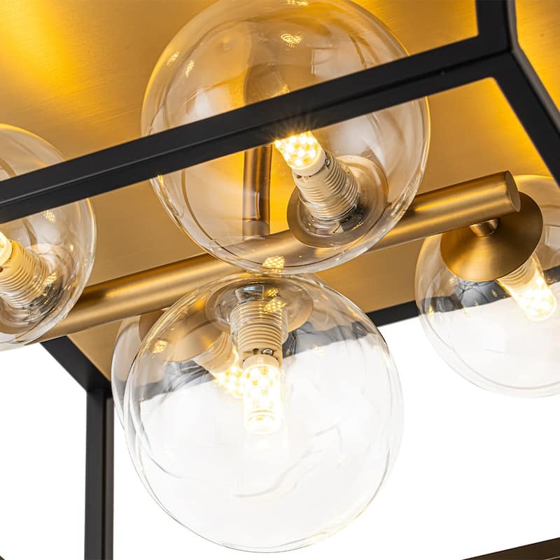 5-Light Dining Room Square Flush Mount With Clear Glass Globe Shade - 14.2in