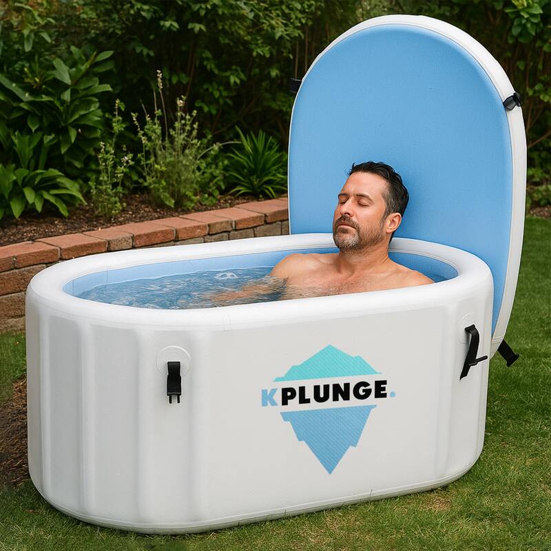 Kodiak 1-Person Inflatable Cold Plunge Ice Bath Tub/Hot Tub with PVC Insulated Lid, Hand Pump, and Repair Kit in Gray