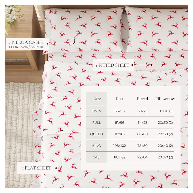 Linery & Co. Christmas Turkish Cotton Double-Brushed Flannel Bed Sheet Set