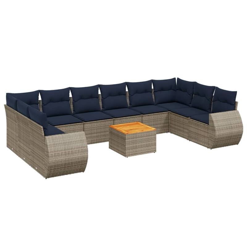 vidaXL 11 Piece Patio Sofa Set with Cushions Gray Poly Rattan