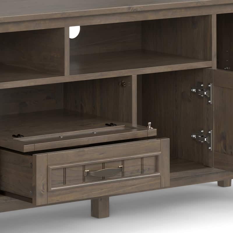 WYNDENHALL Rowan SOLID WOOD 72 inch Wide Contemporary TV Media Stand in Smoky Brown For TVs up to 80 inches