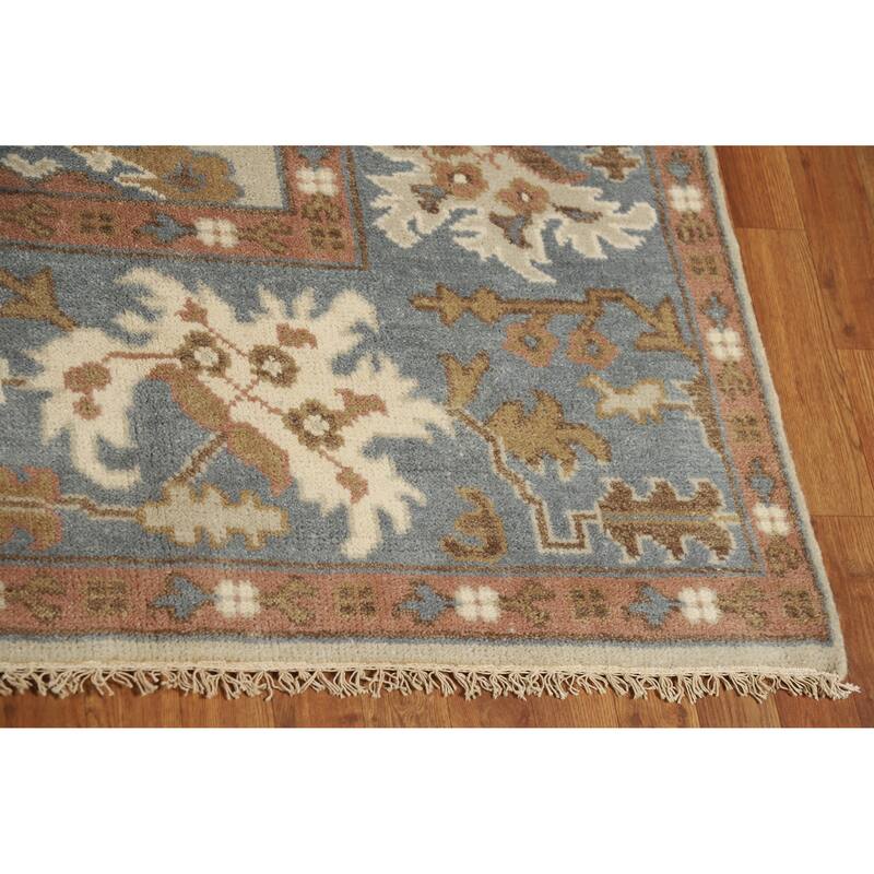 Geometric Oushak Indian Area Rug Hand-Knotted Wool Carpet - 8'0" x 9'9"