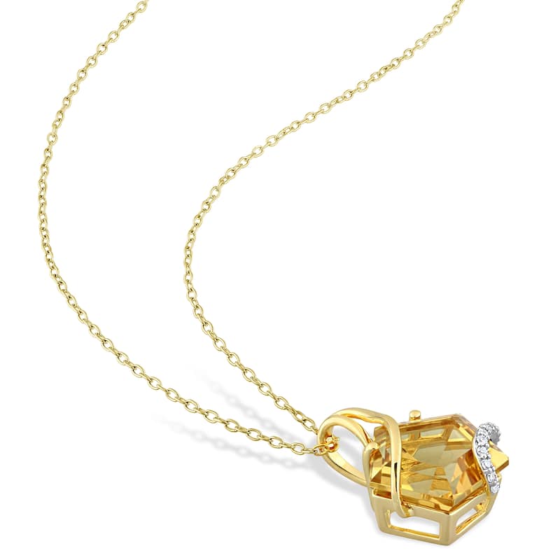 Miadora Fancy-cut Citrine and Diamond Accent Swirl Necklace in Yellow Plated Sterling Silver