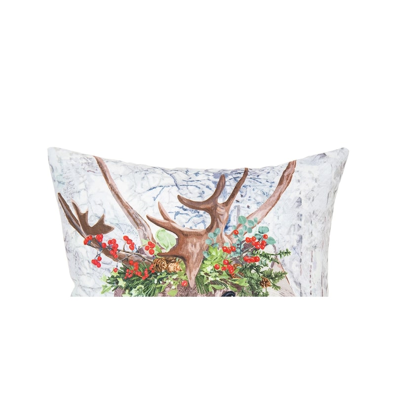 18" x 18" Reindeer Wearing a Red Holly Flower Crown Indoor and Outdoor Throw Pillow